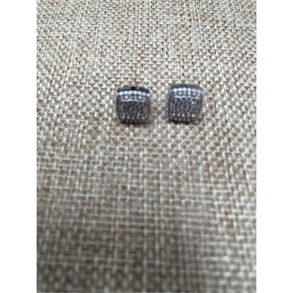 TRUMIUM Sterling Silver Pierced Earrings Gold Silver Diamond Layered Studs Unise - Picture 3 of 5